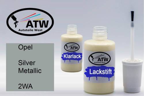 Opel, Silver Metallic, 2WA: 20ml Lackstift + 20ml Klarlack - Set, von ATW Autoteile West.